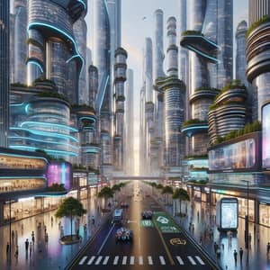 Futuristic City Street View: A Utopian Landscape