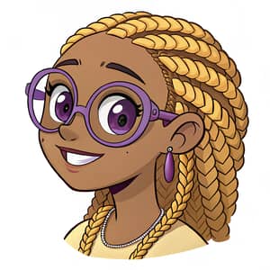 Anime Cartoon of Black Female with Purple Glasses