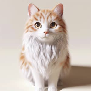 Realistic White & Ginger Domestic Cat Digital Image