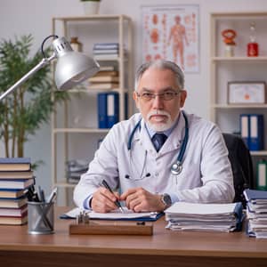 Experienced Elderly Male Doctor in His Office