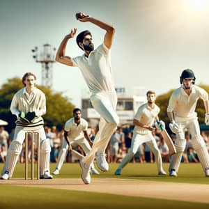 Energetic Outdoor Cricket Match in Bright Afternoon Sun