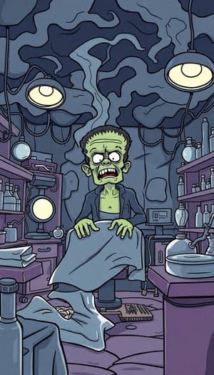 Frankenstein's Monster in a Stormy Laboratory Coloring Page