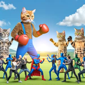 Bobo and Team Playful Fight with Cat Superheroes