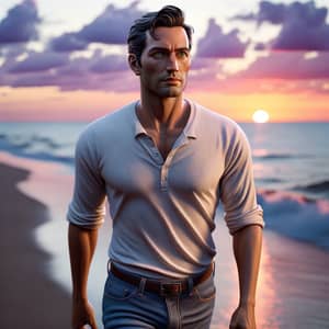 Man Walking along Ocean at Sunset | TV Character Lookalike