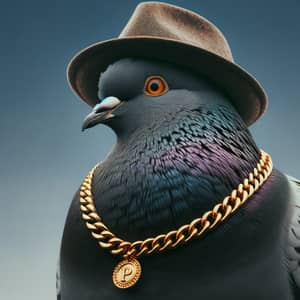 Stylish Pigeon with Chain & Fedora Hat