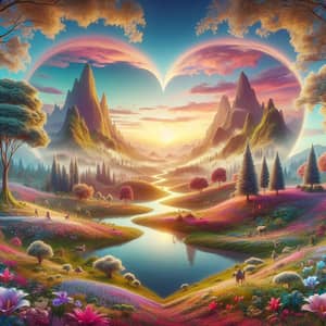 Dreamy Heart-Shaped World: Serene Landscape of Love