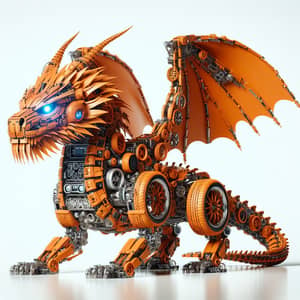 Photorealistic Orange Dragon Made of Car Parts