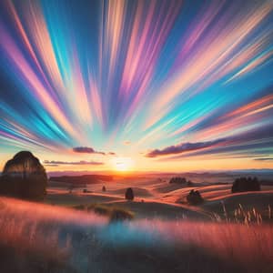 Serene Sunset Landscape with Colorful Sky Streaks