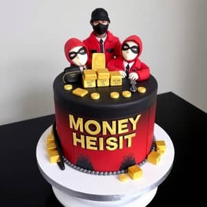 Money Heist Themed One-Pound Cake Design