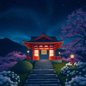 Japanese Shrine on a Mountain at Night - Serene Beauty