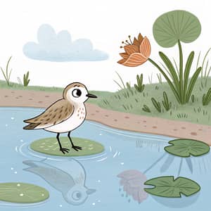 Coloring Page: Cartoon Bird by a Pond