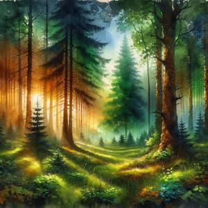 Enchanting Forest Glade at Dawn in Watercolor