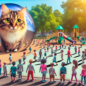 Surreal Cat in a Park: Astonishing Children