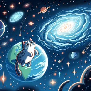 Cartoon Cat in Space: A Cosmic Adventure