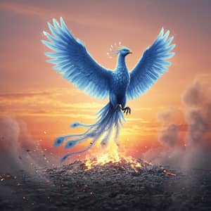 Blue Phoenix Rising from Ashes