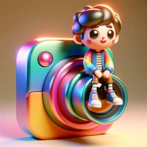 Stylized Cartoon Character on Camera Logo | Vibrant 3D Illustration