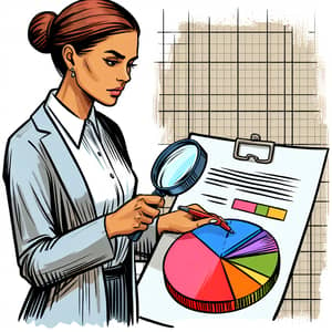 Clipart of Person Analyzing Pie Chart with Magnifying Glass