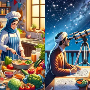 Character Illustrations: Middle-Eastern Female Chef & South Asian Male Astronomer