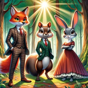 Charming Anthropomorphic Fox, Squirrel, and Rabbit