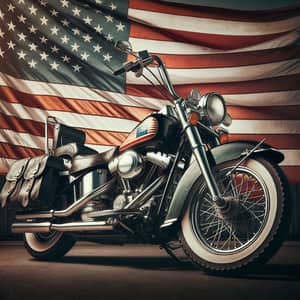 Classic Harley Davidson with USA Flag - Motorcycle Scene