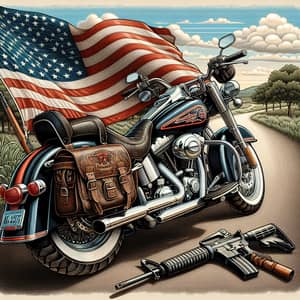 Harley Davidson Motorcycle with USA Flag and AR-15 | Freedom & Patriotism