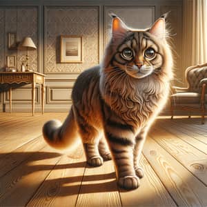 Detailed Illustration of a Majestic Cat - Vintage Room Setting