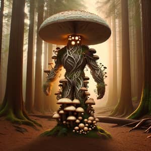 Ancient folklore deity of fungi in majestic forest setting
