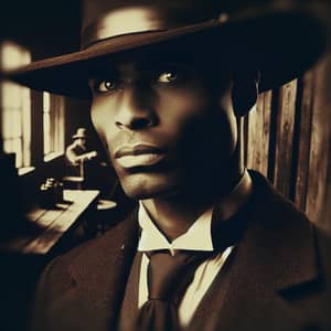 African American Western Undertaker Portrait in Dramatic Black and White Lighting