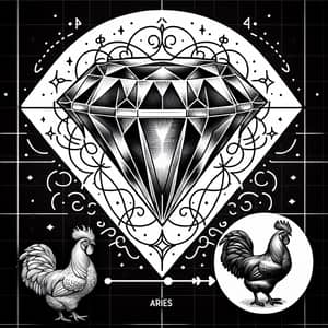 Intricate Diamond Aries Roaster Tattoo Design for Power & Warmth