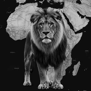 Black and White Lion in Africa Map