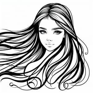 Minimalistic Graphic Drawing of a Caucasian Girl with Long Hair