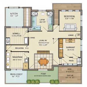 Detailed Floor Plan with Rooms and Features