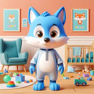 Cheerful Blue Fox Cartoon Character in Nursery