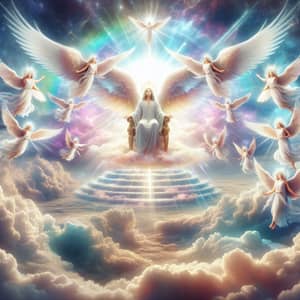 Majestic Divine Scene in Celestial Sphere | Ethereal Beings Soaring Around Heavens Chair