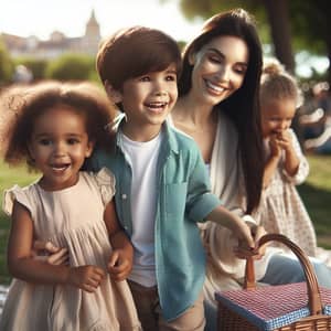 Beautiful Moment of Mother and Children in a Sunny Park