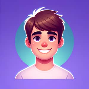 Cheerful Cartoon-Like Caucasian Man Portrait on Vibrant Purple Background