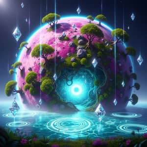 Vibrant Pink and Purple Planet with Diamonds