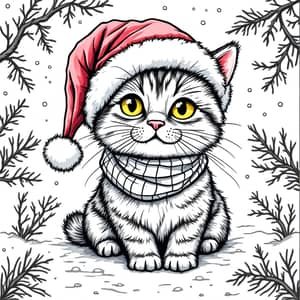 Winter Holiday Cat Coloring Page for Kids