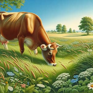 Serene Countryside Scene with Grazing Cow