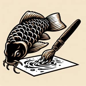 Carp Tail Fin Ink Print - Unique Color Clipart Design