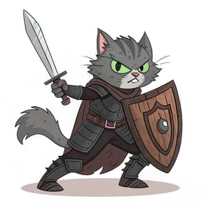 Evil Cat Paladin: Gray Fur & Green Eyes