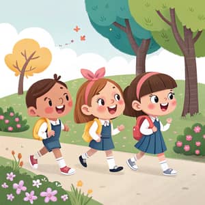 3D Kids Walking to School – Cute & Happy Art