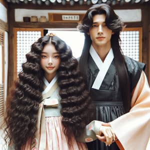 14-Year-Old Italo-Dominicana Girl in Hanbok with Handsome Korean Man | Joseon Dynasty