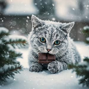 Frozen Cat Enjoying Chocolate Treats