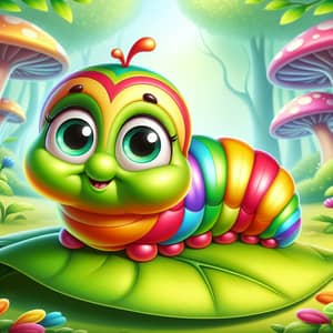 Cheerful Cartoon Caterpillar in a Whimsical Forest