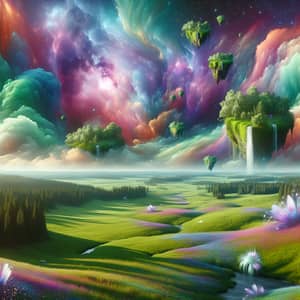 Surreal Landscapes: Emerald Prairie, Nebula Skies & Floating Forests