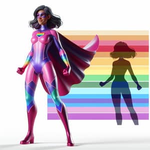 Dynamic Superhero Girl in Pink & Purple - Rainbow Theme