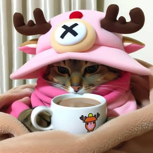 Adorable Cat Dressed as Chopper from One Piece