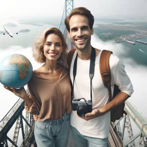 Cheerful World Travelers of Same Height