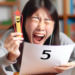 Joyful Surprise: Person of Asian Descent's Reaction to Grade 5